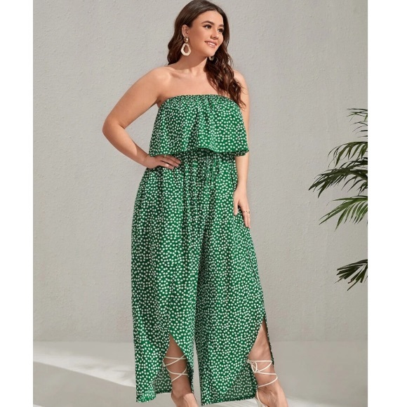 Green Ruffle Plus Jumpsuit - Picture 3 of 5
